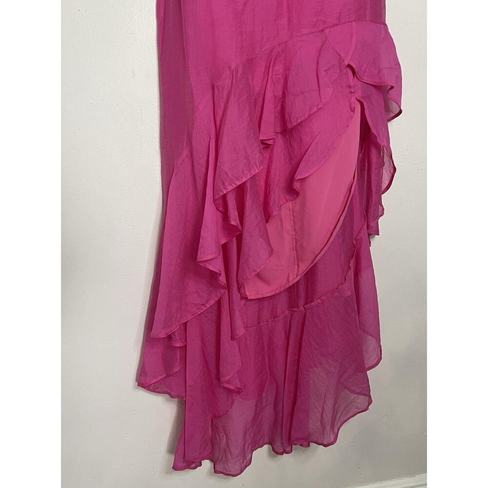 Amanda Uprichard REVOLVE Estrada Cerise Hot Pink Ruffle Midi Dress Medium - Picture 3 of 10